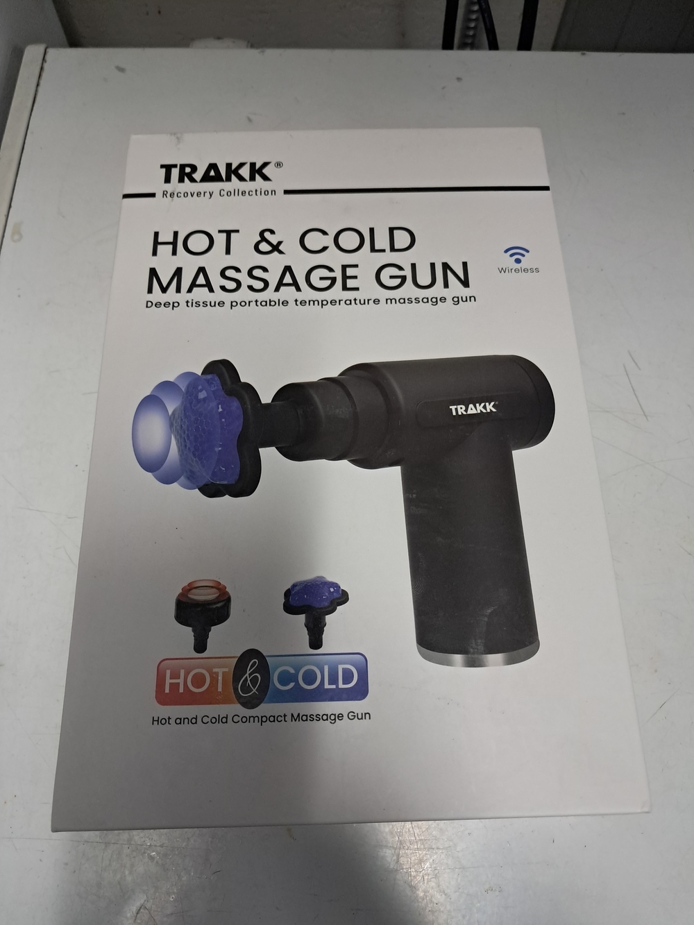 TRAKK Hot & Cold Massage Gun - Black with Blue Accent